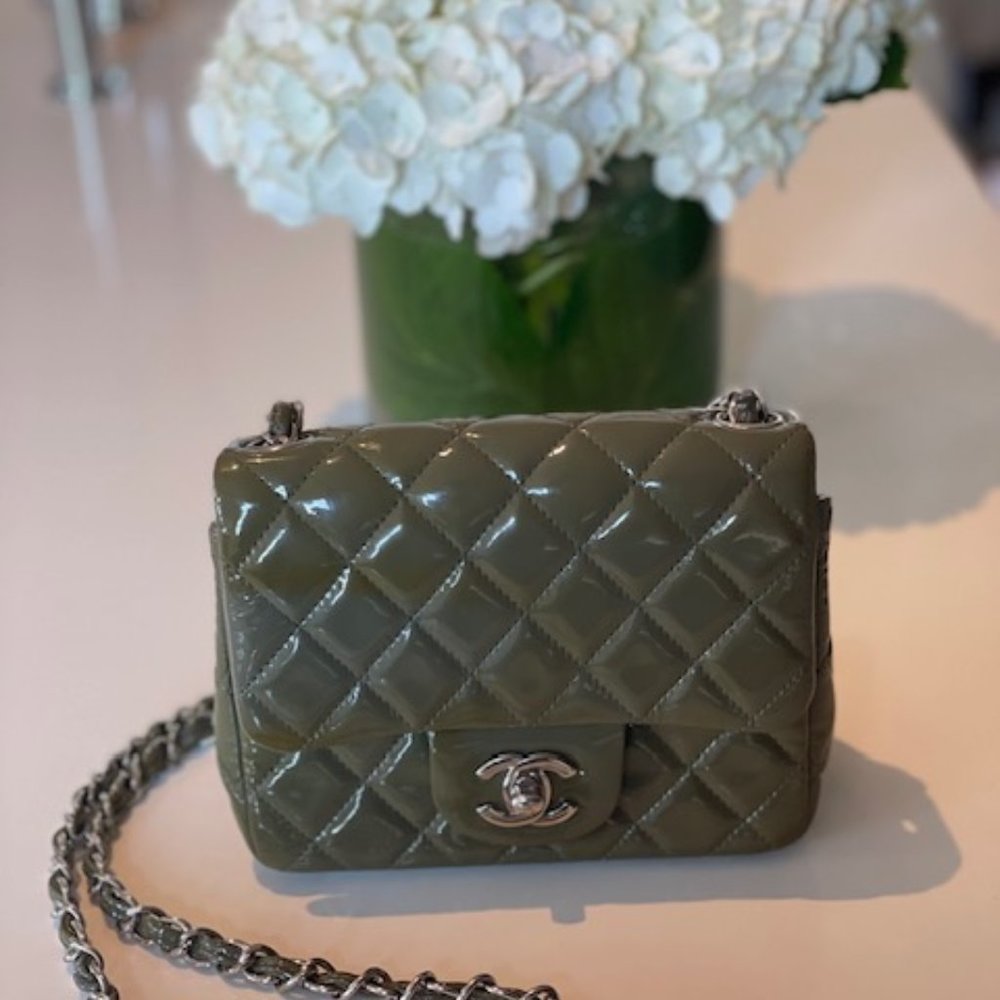 Chanel  Mini Single Flap Square Bag Quilted Leather Gris Fonce